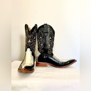 Unique Artisan Snip Toe Snakeskin Cowboy Boot. Handmade from Mexico.